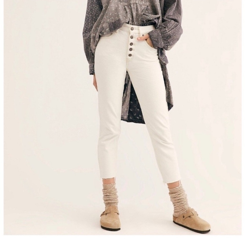 We The Free Cream Button Fly High Rise Cropped Jean